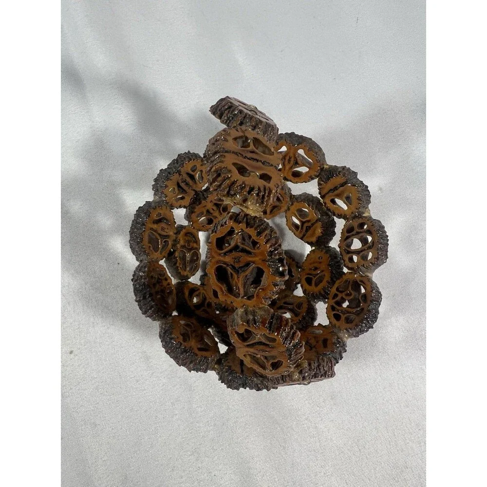 Vintage Handcrafted Black Walnut Shell Mini Basket Folk Art w/ Handle 4.5”